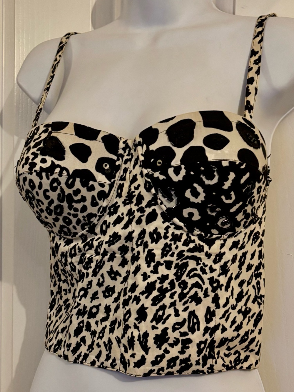 Women’s Leopard Print Bustier Camisole - Black & Cream
